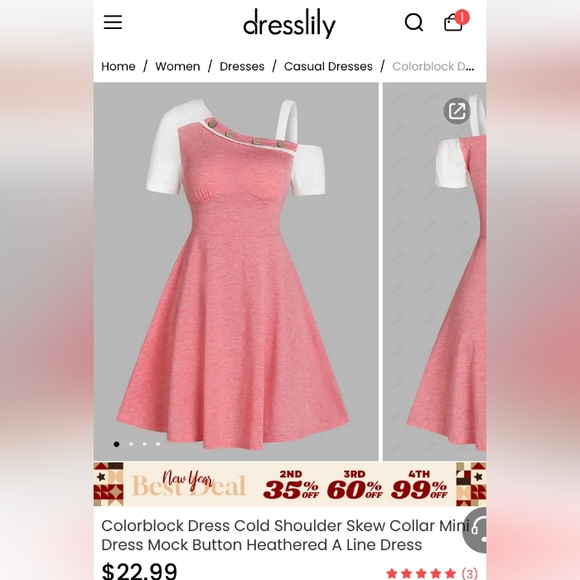 NWT Pink Off-the-shoulder Spring/Summer Dress - Picture 6 of 6